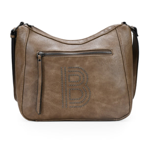 Bolso bandolera taupe con tachas y cremallera