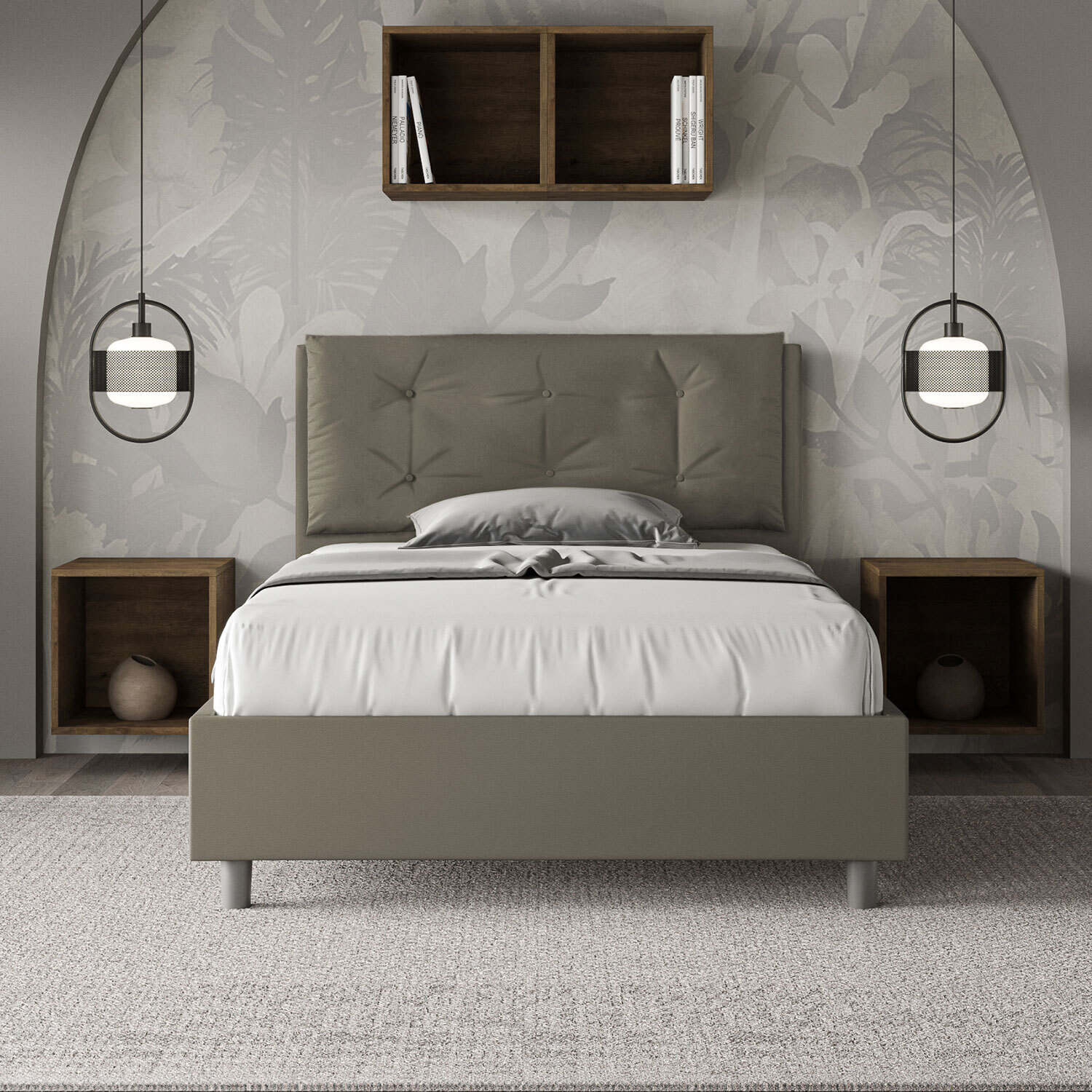 Letto una piazza e mezza senza rete imbottito 120x190 similpelle cappuccino Annalisa Large