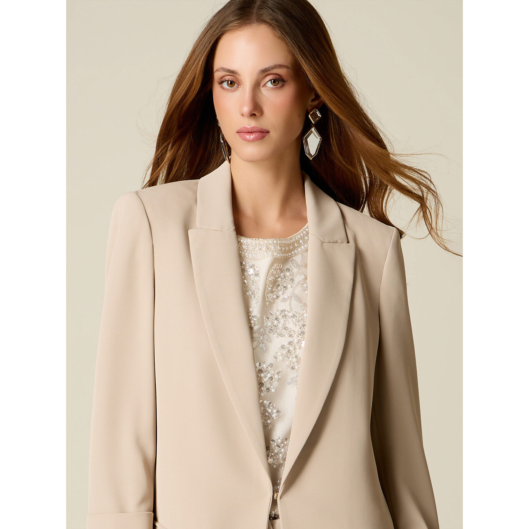 Oltre - Blazer recto con mangas de tres cuartos - Beige