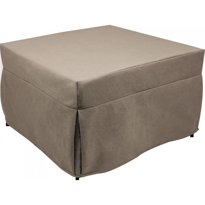 Puof trasformabile in letto singolo, Made in Italy, Letto pieghevole, Pouf in tessuto sfoderabile salvaspazio da soggiorno, cm 78x78/195h45, Tortora