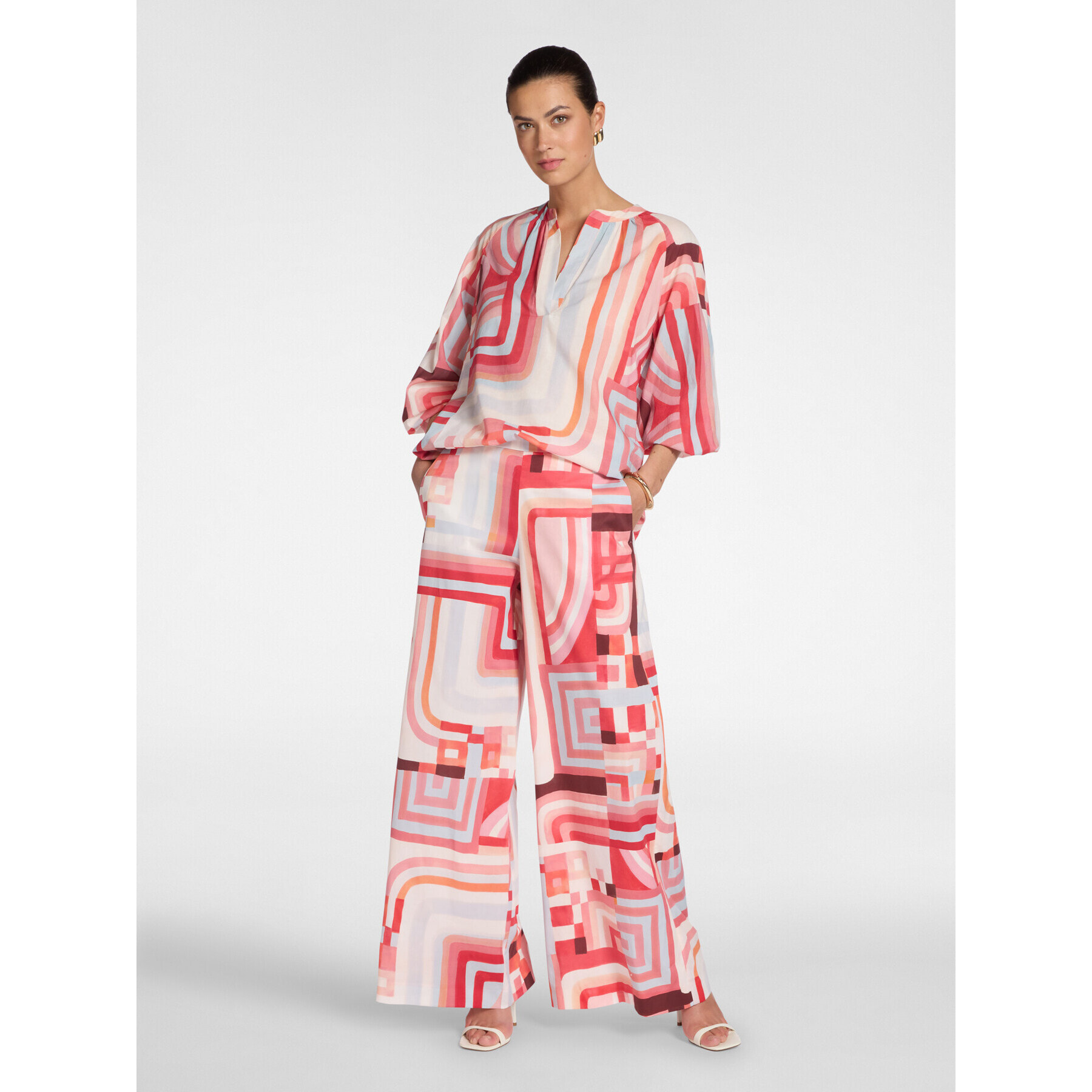 Elena Mirò - Pantalones palazzo estampados - Rojo