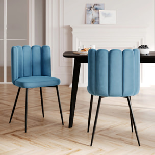 Pack 4 chaises en velours bleu et jaune - Rosy
