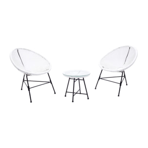 Salon de jardin 2 fauteuils ronds et table basse blanc LIO