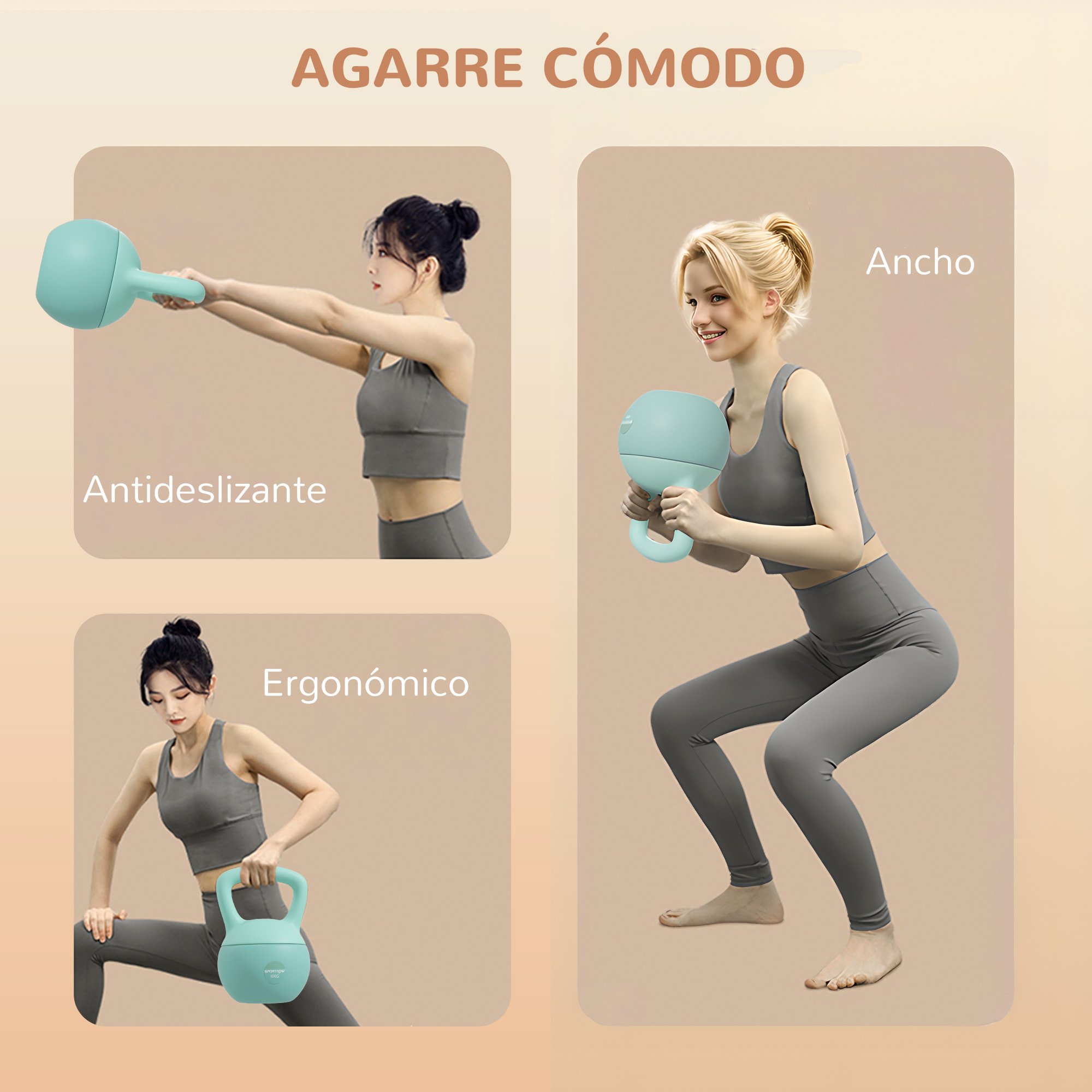 Pesa Rusa 8 kg, Soft Kettlebell Relleno de Arena Metálica y Mango Antideslizante, para Entrenamiento Culturismo en Casa, Gimnasio, Verde Menta y Gris