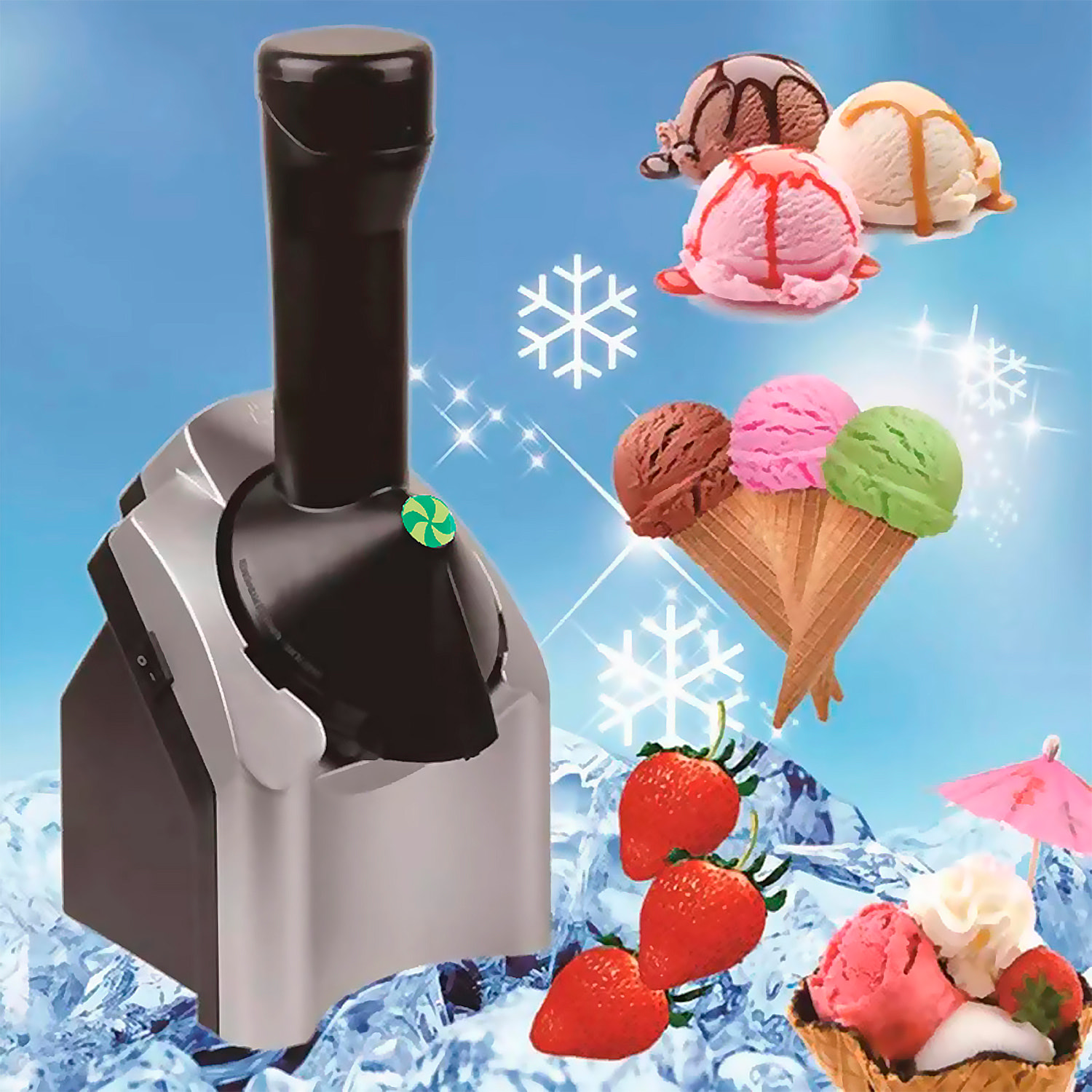 Máquina para hacer helados de frutas de 200W, permite preparar helados caseros de forma rápida y sencilla.