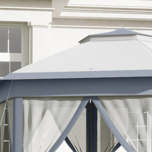 Carpa Plegable 4x3,4 m, Cenador de Jardín Hexagonal con Doble Techo, 6 Mosquiteras Extraíbles y Bolsa de Transporte, Impermeable, Anti-UV para Exterior, Fiestas, Gris