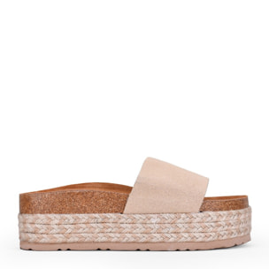 Sandalias de plataforma beige con suela de esparto bicolor