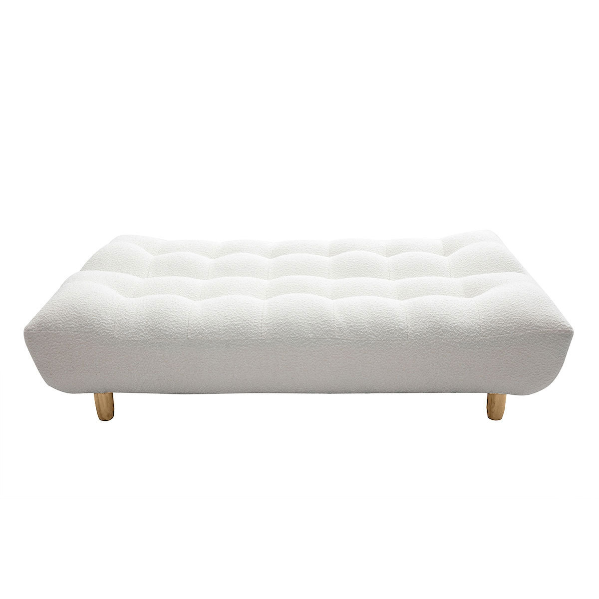 Canapé convertible scandinave 3 places en tissu effet laine bouclée blanc et bois clair YUMI