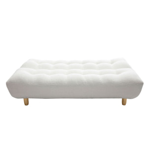 Canapé convertible scandinave 3 places en tissu effet laine bouclée blanc et bois clair YUMI