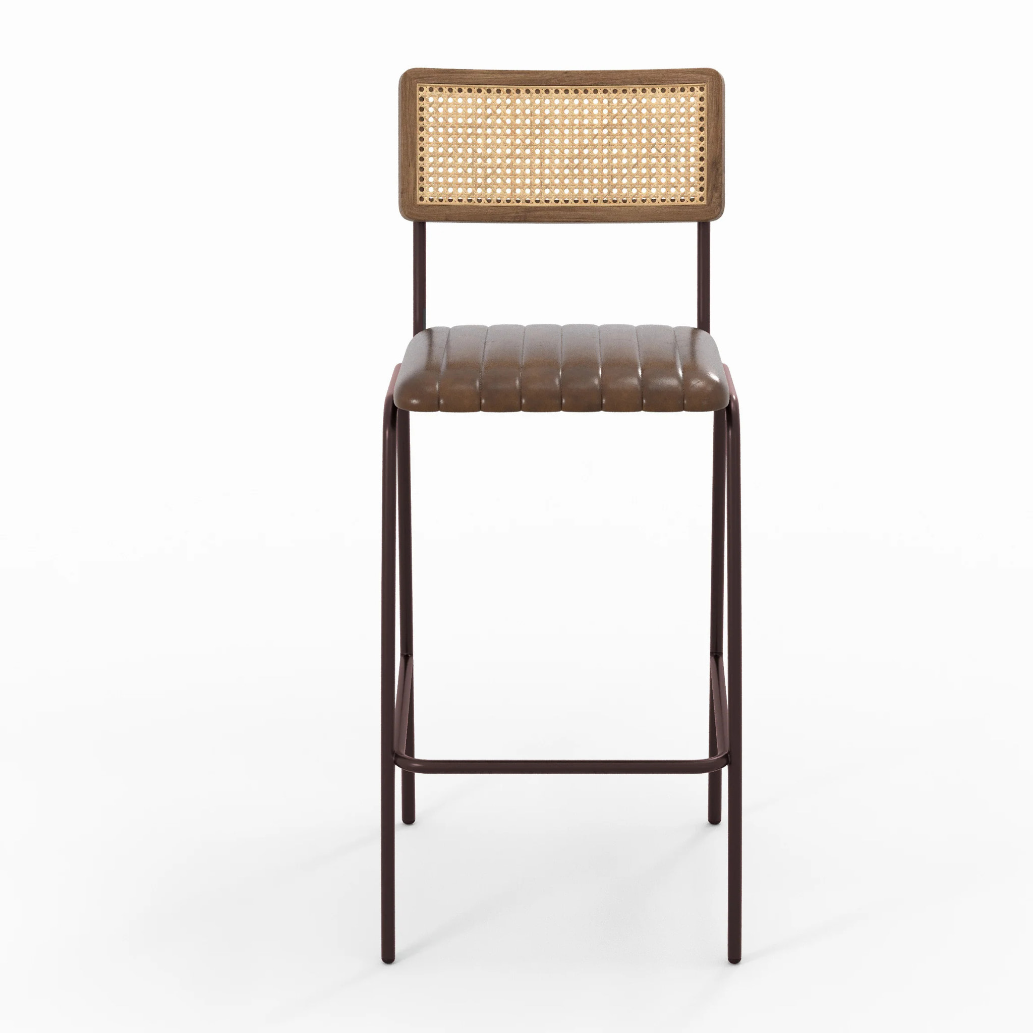 Lot de 2 chaises de bar 76 cm en cannage et cuir marron - Arsène