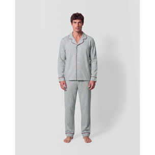 Pigiama lungo a camicia in cotone a quadri Orena bordeaux