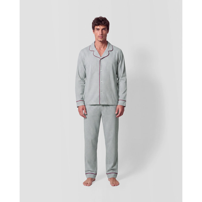 Pigiama lungo a camicia in cotone a quadri Orena bordeaux