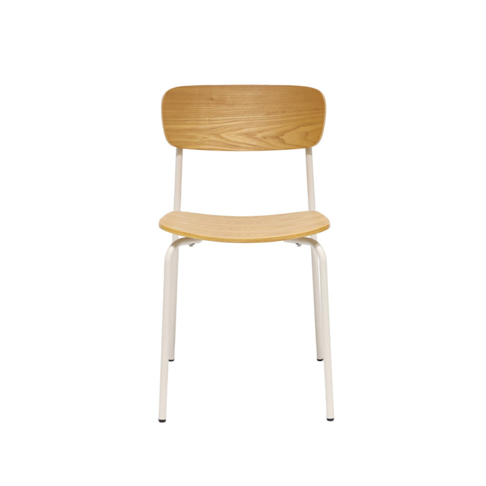 Lot de 2 chaises vintage contreplaqué avec placage bois effet frêne et pieds métal beige L 43.5 x P 51 x H 77cm - Toby