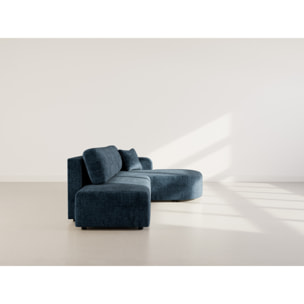 Miro - Canapé d'angle droit 4 places convertible avec coffre en velours texturé - Bleu