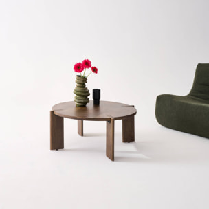 Table basse ronde en bois de manguier massif noyer 80 cm - Reva