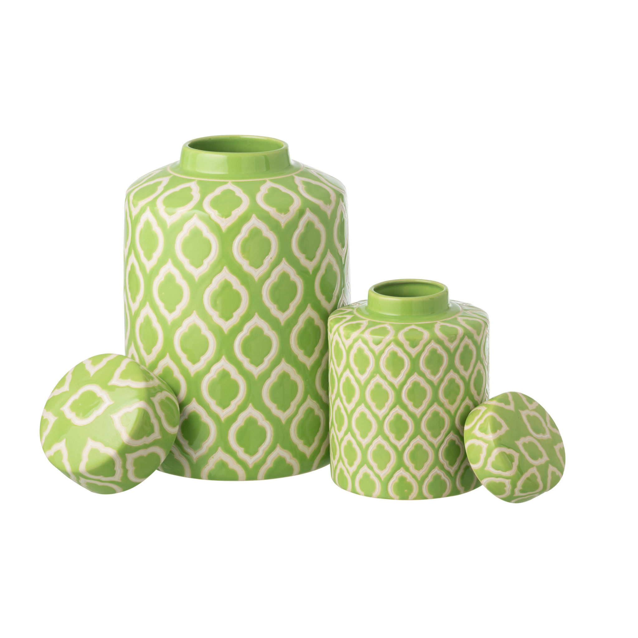 J-Line Pot décoratif Carreaux - porcelaine - vert/blanc - large