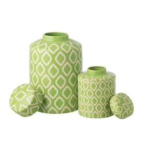 J-Line Pot décoratif Carreaux - porcelaine - vert/blanc - large