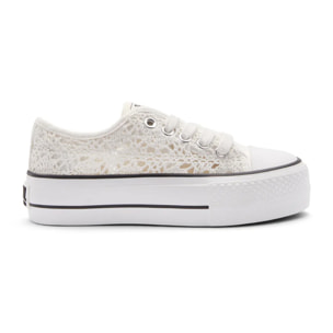 Zapatillas Bajas de Niña Diseño Crochet Blanco