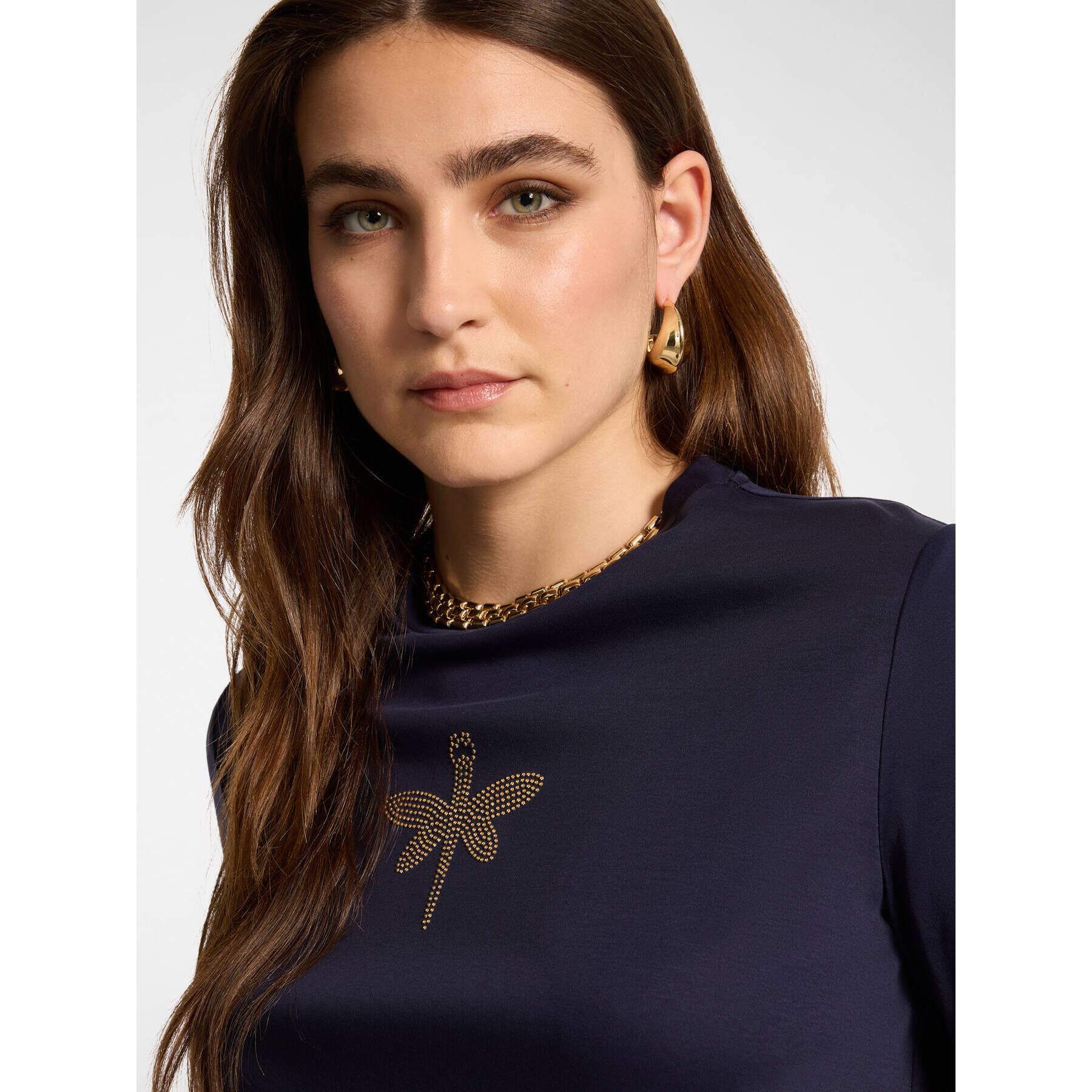 Elena Mirò - T-shirt in cotone con applicazione libellula - Blu