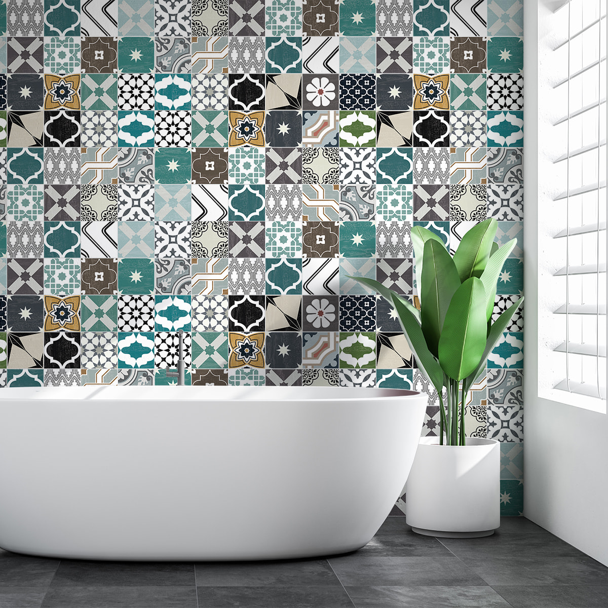 Stickers muraux - Sticker Mural Carrelage adhésif Cuisine Salle de Bain - 60 STICKERS CARREAUX DE CIMENT AUTHENTIQUES ALAMEA
