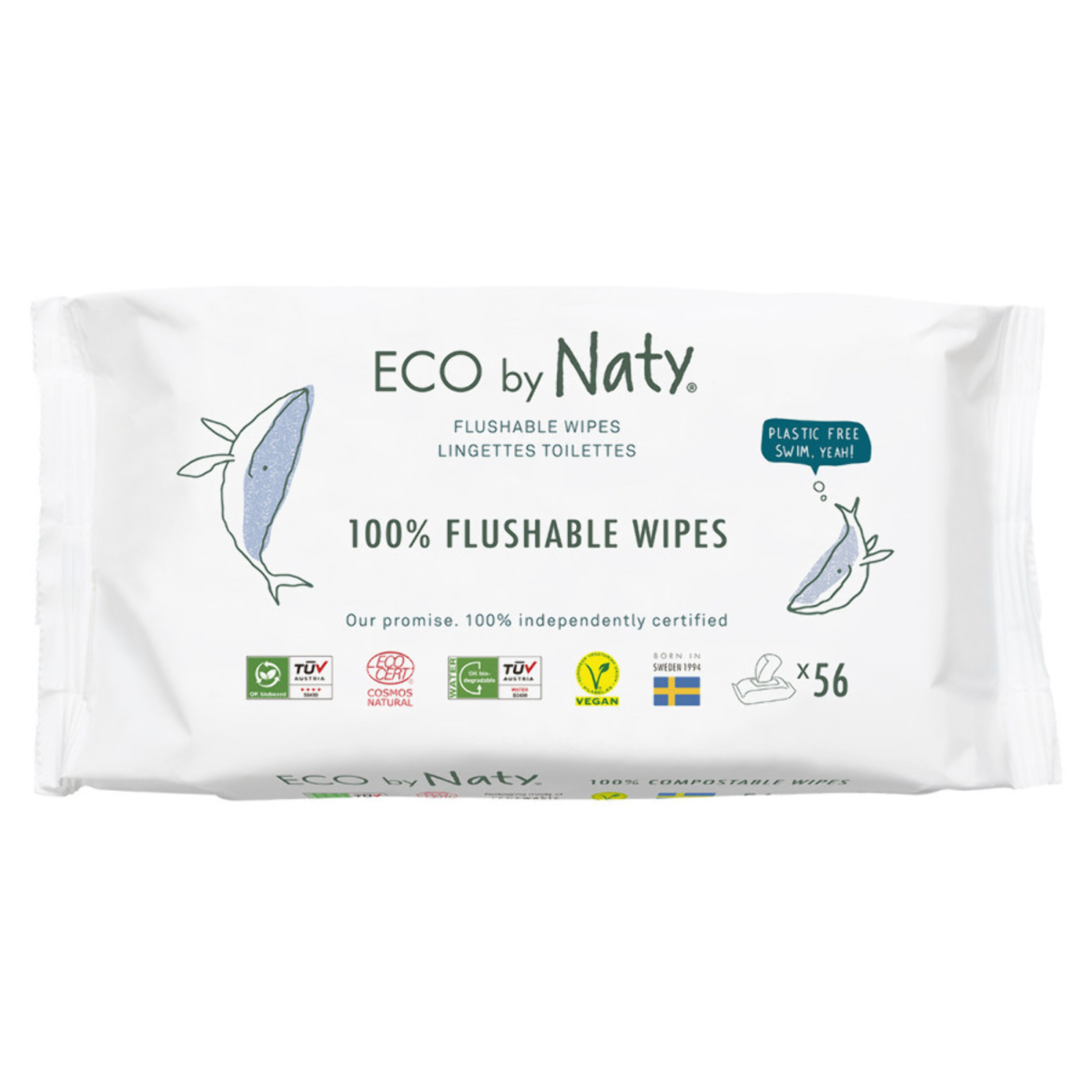 Pack de 12 - Naty - 56 Lingettes Bébé jetables toilettes