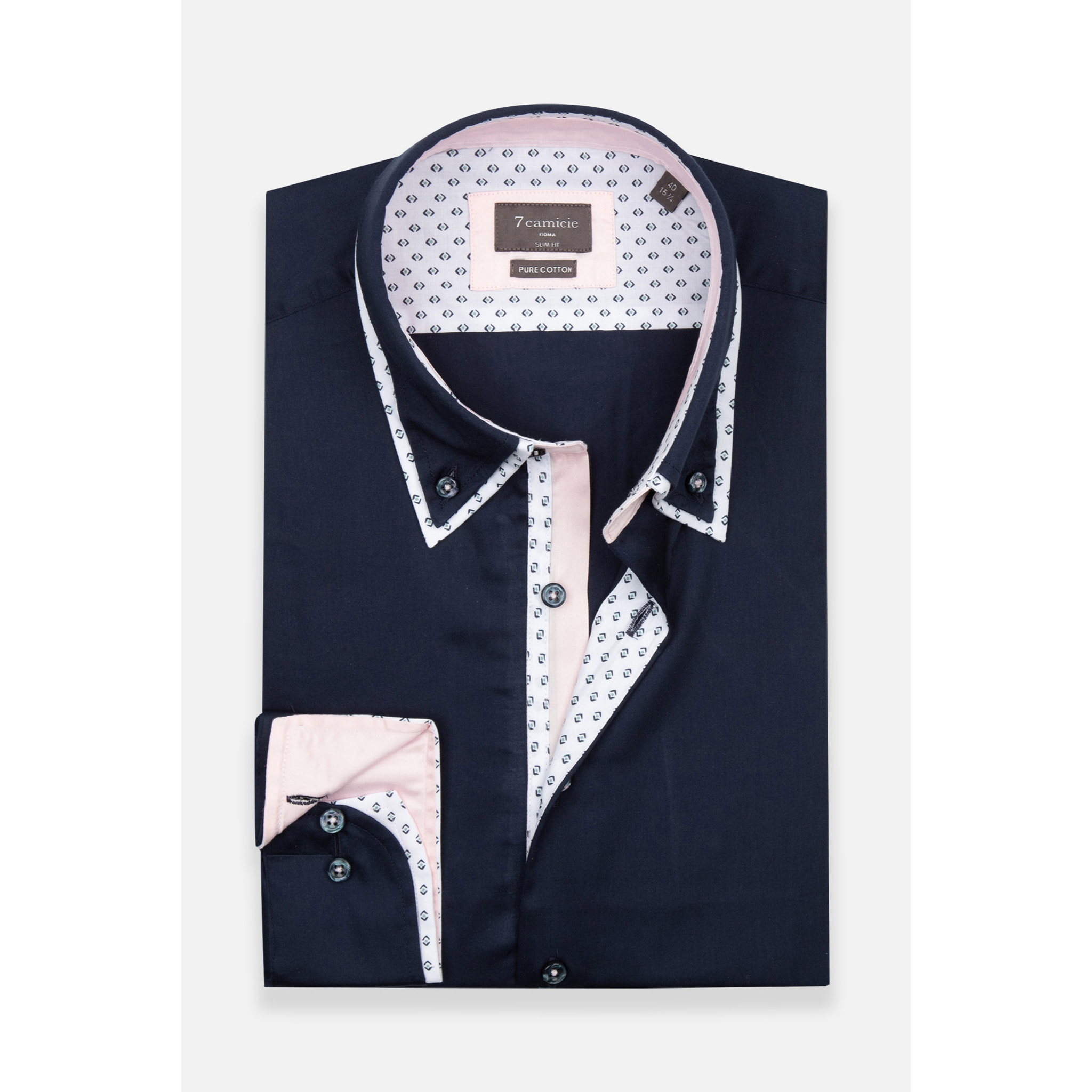 Camicia Uomo Botton Down Slim Satin Unito Blu