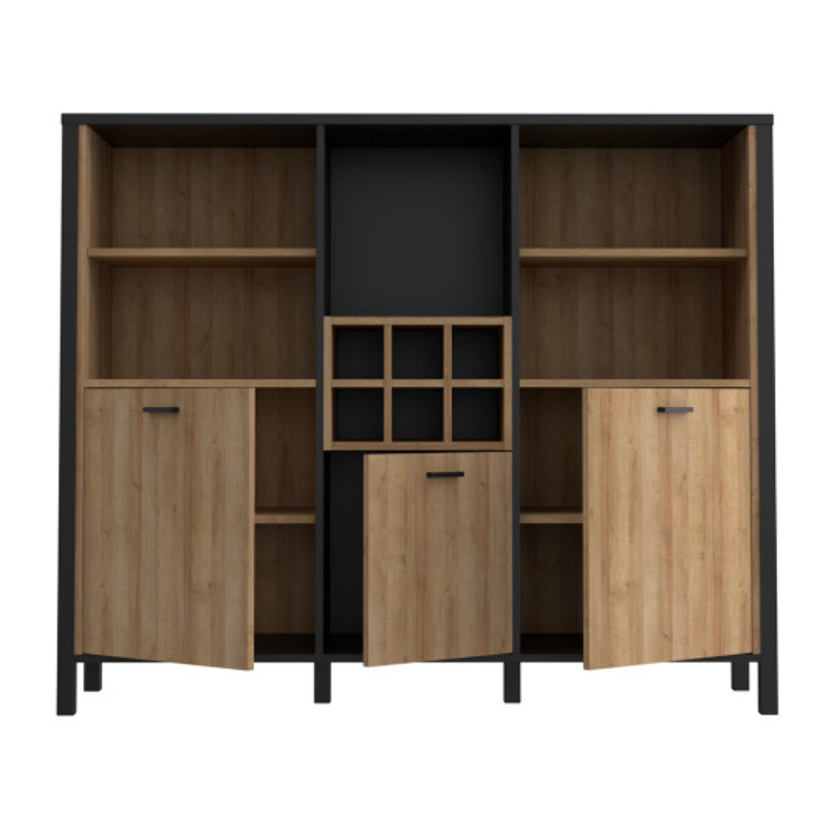 Buffet de rangement haut en bois effet chêne - MIAMI