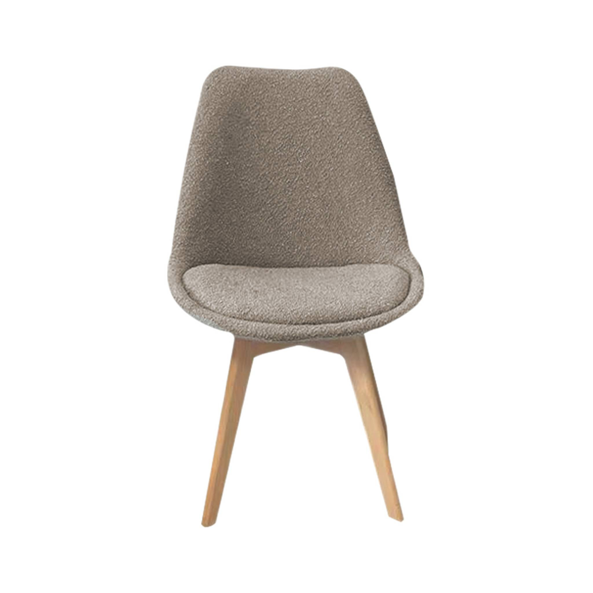 Lot de 4 chaises scandinaves revêtement bouclette texturée taupe. pieds bois de hêtre - Nils