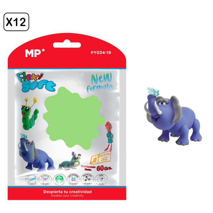 PACK 12 Uds. PASTA DE MODELAR 60 g VERDE HIERBA