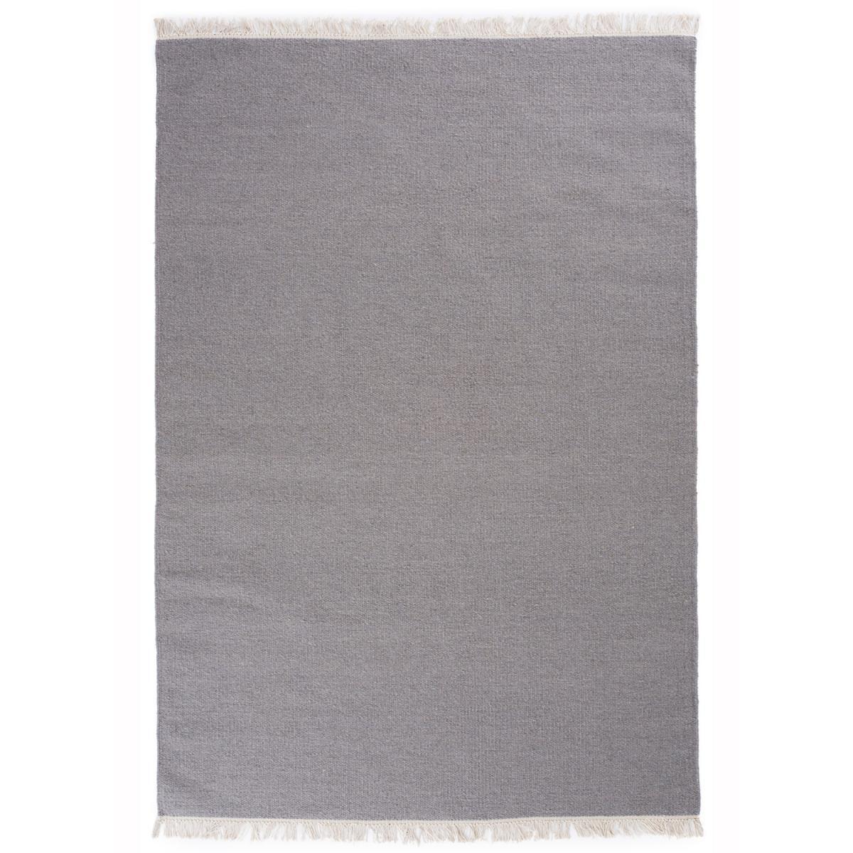 tapis salon 140x200 fait main en laine gris rectangle motif uni RAINBOW