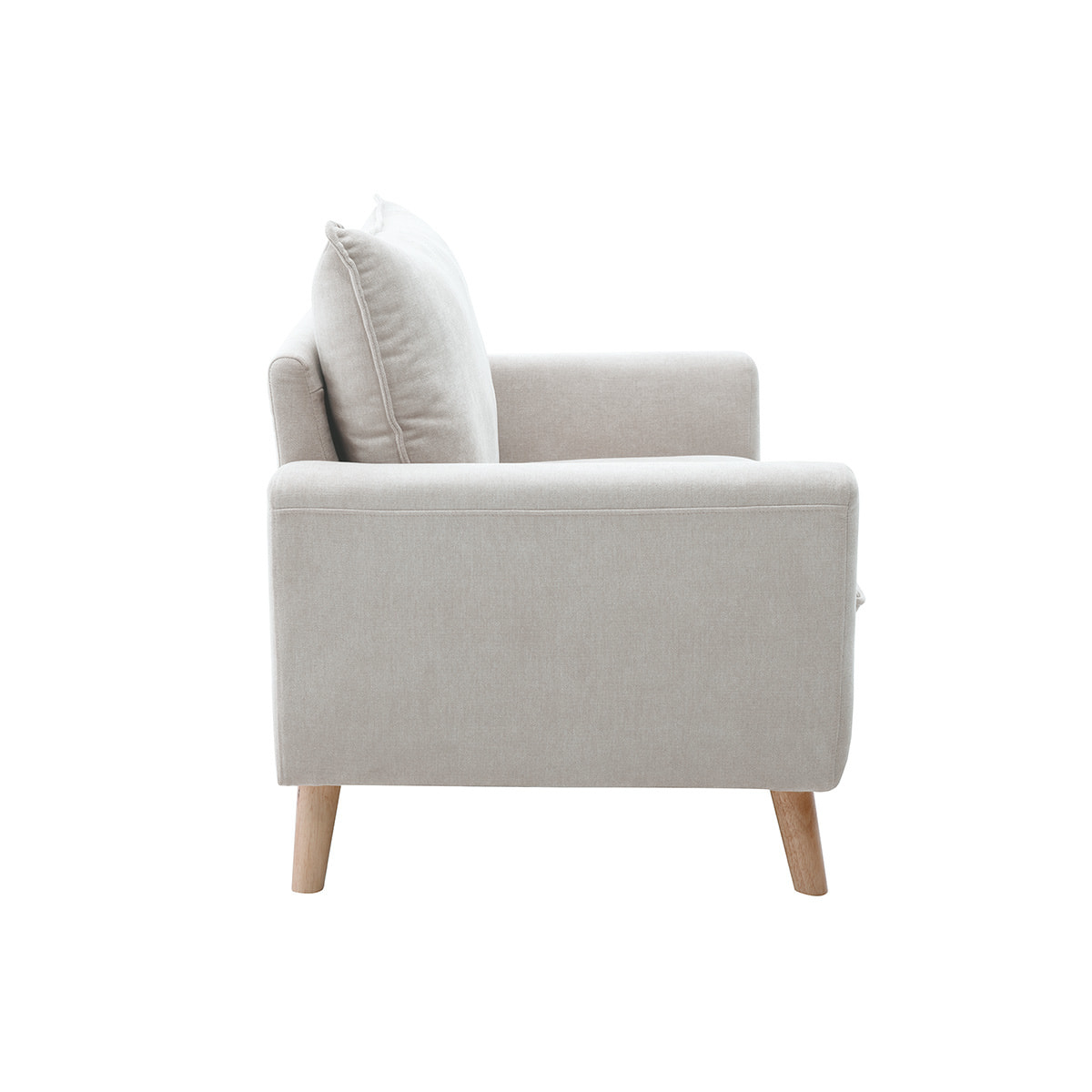 Canapé scandinave 2 places en tissu effet velours beige naturel et bois clair JONAS