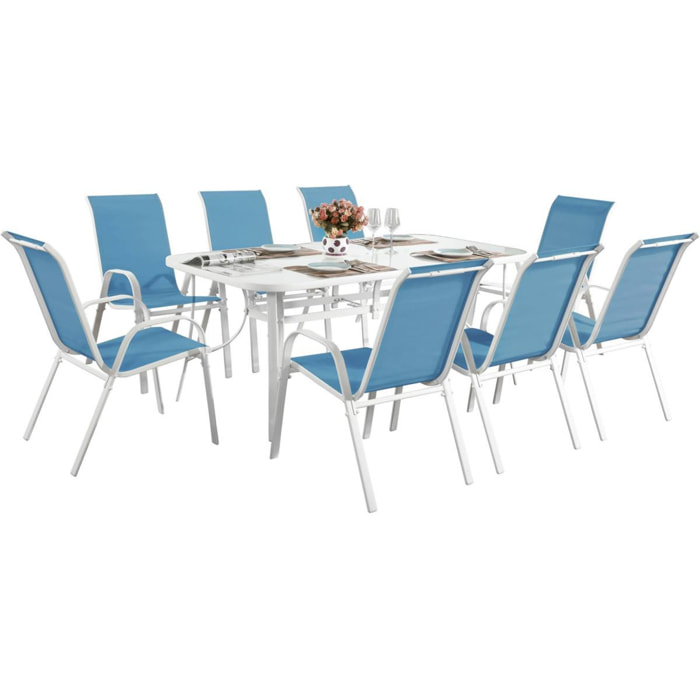 Table et chaises de jardin en textilène "Cordoba XL 180" - Phoenix - 8 places - Bleu
