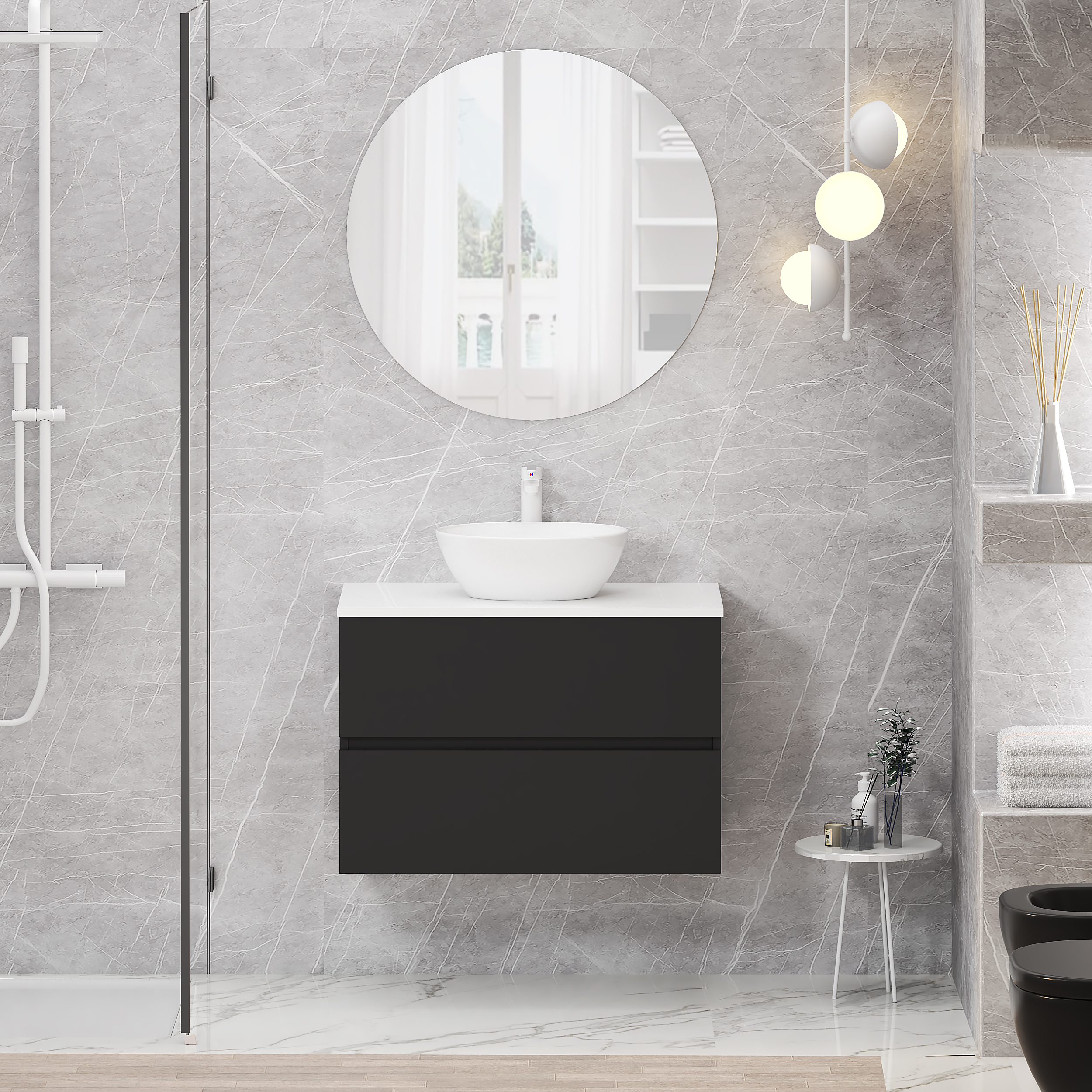 Conjunto de baño MONO Alday, 80 cm, Negro