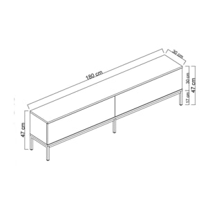 Mobile porta TV Dpetrell, Credenza da soggiorno, Armadio basso per TV, Base parete attrezzata, 180x30h47 cm, Bianco e Argento