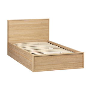 Lit avec sommier à lattes et tête de lit 90 x 190cm + 2 tiroirs décor bois KUBA