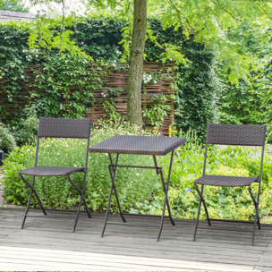 Ensemble meubles de jardin design table carré et chaises pliables résine tressée 4 fils métal noir