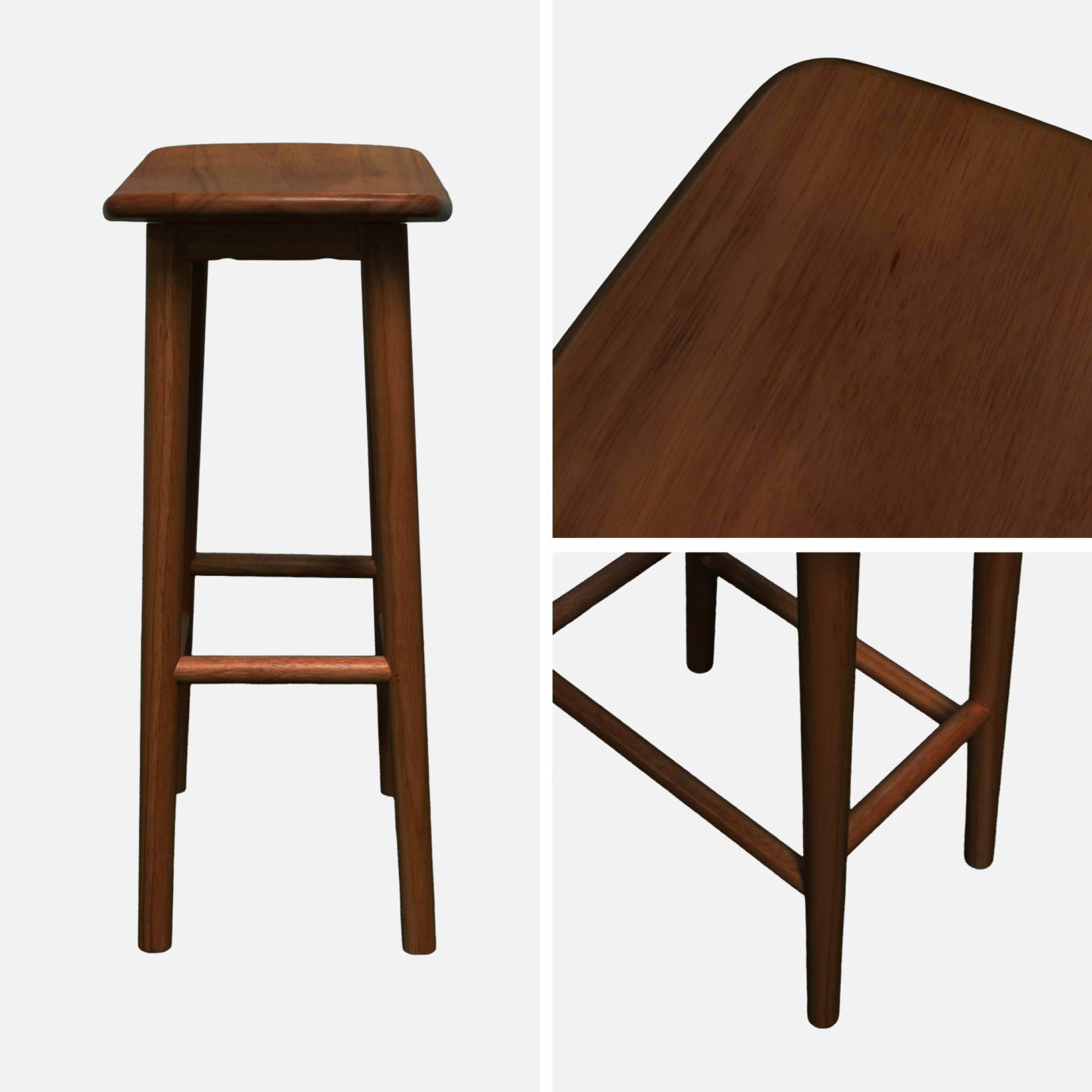 Lot de 2 tabourets de bar vintage bois d'hévéa teinte noyer - 46 x 31 x 68 cm - Louna