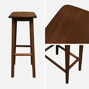 Lot de 2 tabourets de bar vintage bois d'hévéa teinte noyer - 46 x 31 x 68 cm - Louna