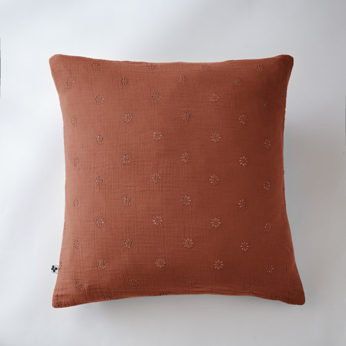 Taie d'oreiller Brodée Déco "Gaïa Boho" "Gaze de Coton" - Gaïa Boho Terracotta