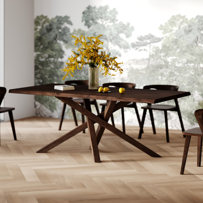 Table rectangulaire en bois d'hévéa massif foncé 8 personnes - Robin