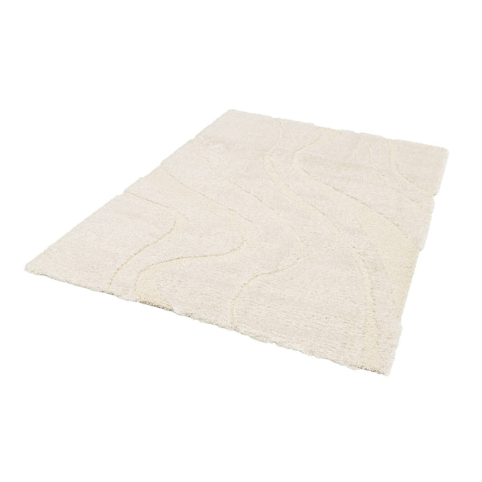 Tapis intérieur shaggy motif avec relief crème Amy 160x230cm