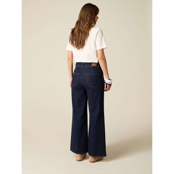 Oltre - Jeans a palazzo con dettaglio fiocchi - Blu
