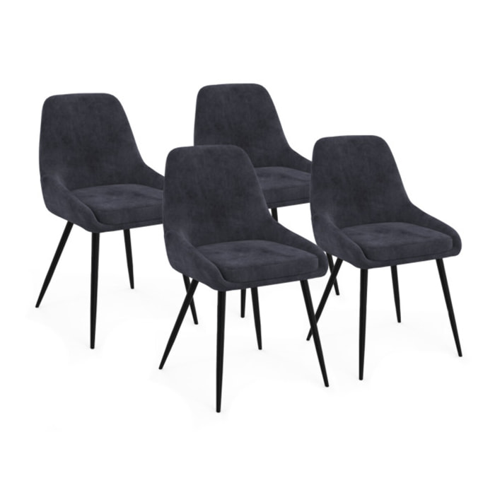 Chaises Olivia velours gris foncé pieds métal - lot de 4
