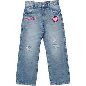 Jeans wide leg ricami