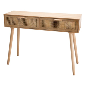 RODRIGO - Console couleur naturelle 2 tiroirs bois cannage