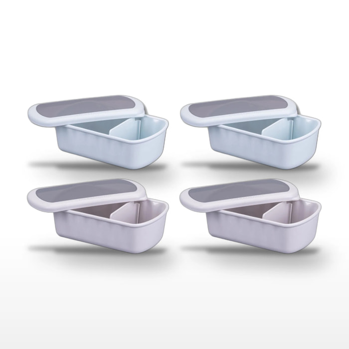 Lot de 4 Lunchbox Fackelmann Storage Bleu et Beige à compartiment réglable sans BPA