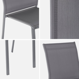 Lot de 4 chaises de jardin CLEVELAND empilables aluminium et textilene anthracite. 64.5 x 45.5 x 89.5 cm