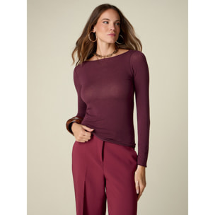 Oltre - T-shirt misto cashmere scollo a barchetta - Bordeaux
