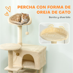 Árbol Rascador para Gatos, Árbol para Gatos 140 cm, Torre Escalador con Múltiples Plataformas, Cama, 2 Cuevas, Hamaca, Escalera, Postes de Sisal, Bolas para Jugar, Beige
