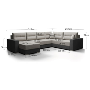 Leslie - Canapé panoramique d'angle réversible 7 places convertible avec coffre en tissu - Gris foncé